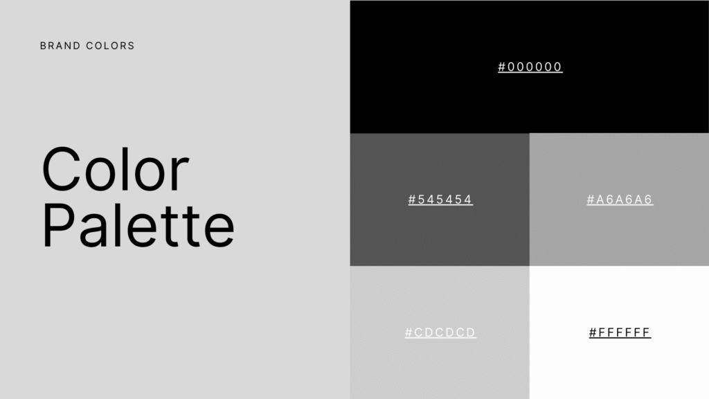 Gesiggie digital branding portfolio showcasing logo design, color palette, typography, mockups, and social media strategy in a modern monochrome style.