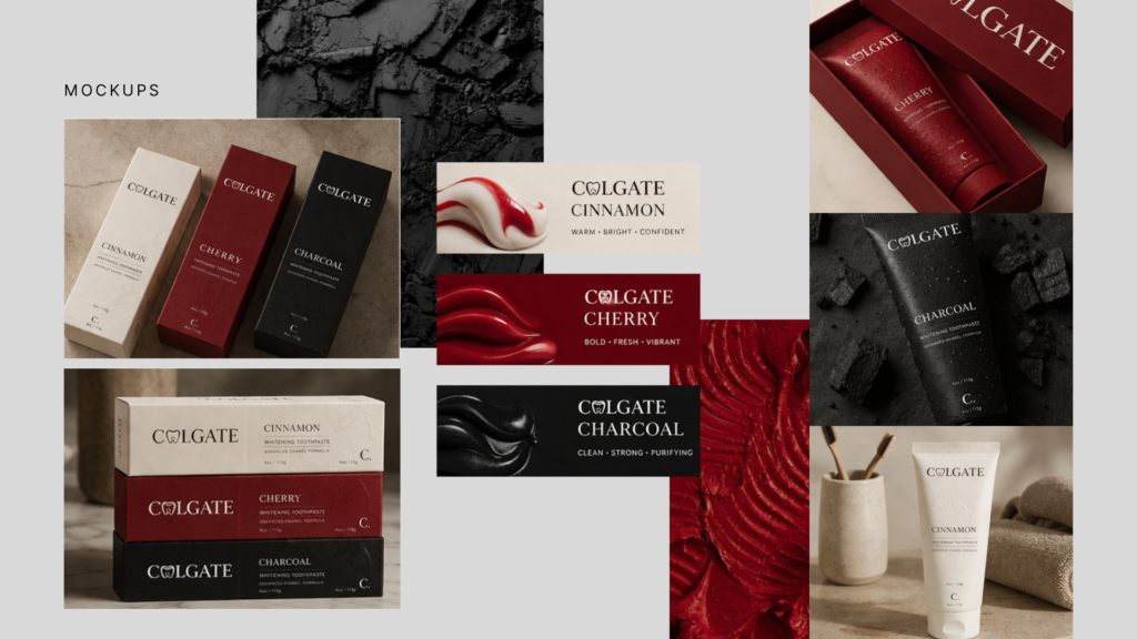 Colgate luxury mockups with toothpaste boxes, tubes, and premium campaign graphics