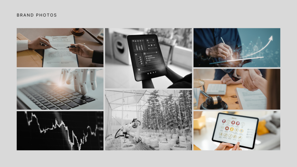 Veritaro brand photo collage with contracts, smart technology, automation and business imagery.