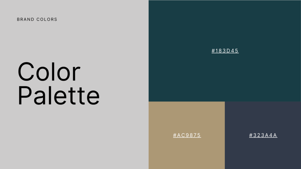 Amdtkord Construction colour palette with teal, gold and charcoal brand colours.
