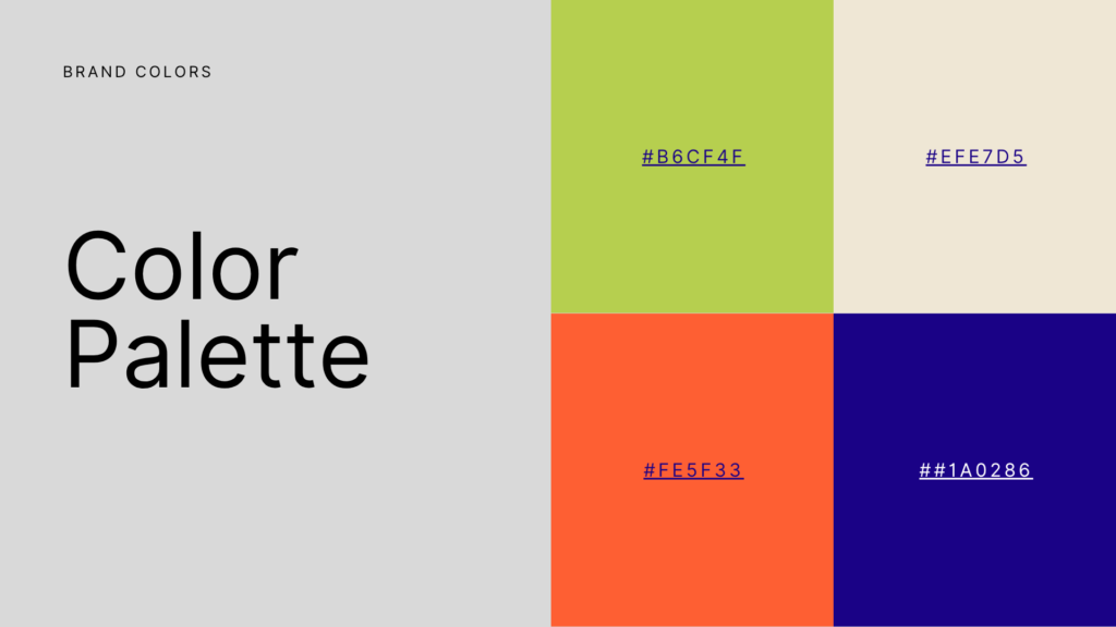 Veritaro colour palette with lime green, cream, orange and deep blue brand colours.