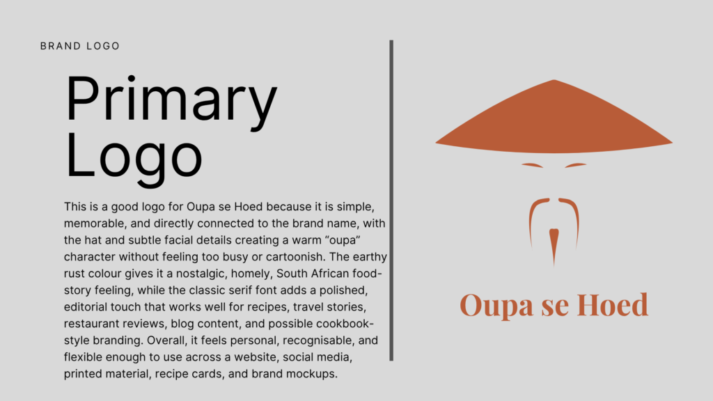Oupa se Hoed primary logo with minimalist hat and face icon above serif brand