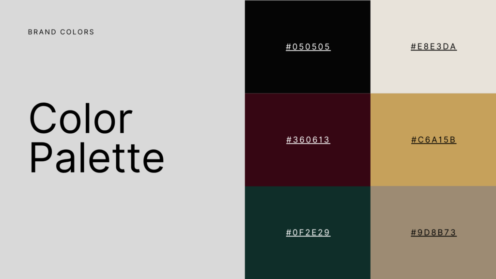 SableSky Africa colour palette with black, cream, burgundy, gold, green, and taupe tones.
